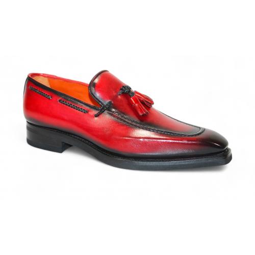 Emilio Franco "Dino" Red/Black Genuine Italian Ultra Lite Rubber Leather Tassel Loafers.